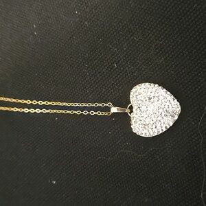 14kt YG over Sterling silver pave heart Necklace, 18", NEW